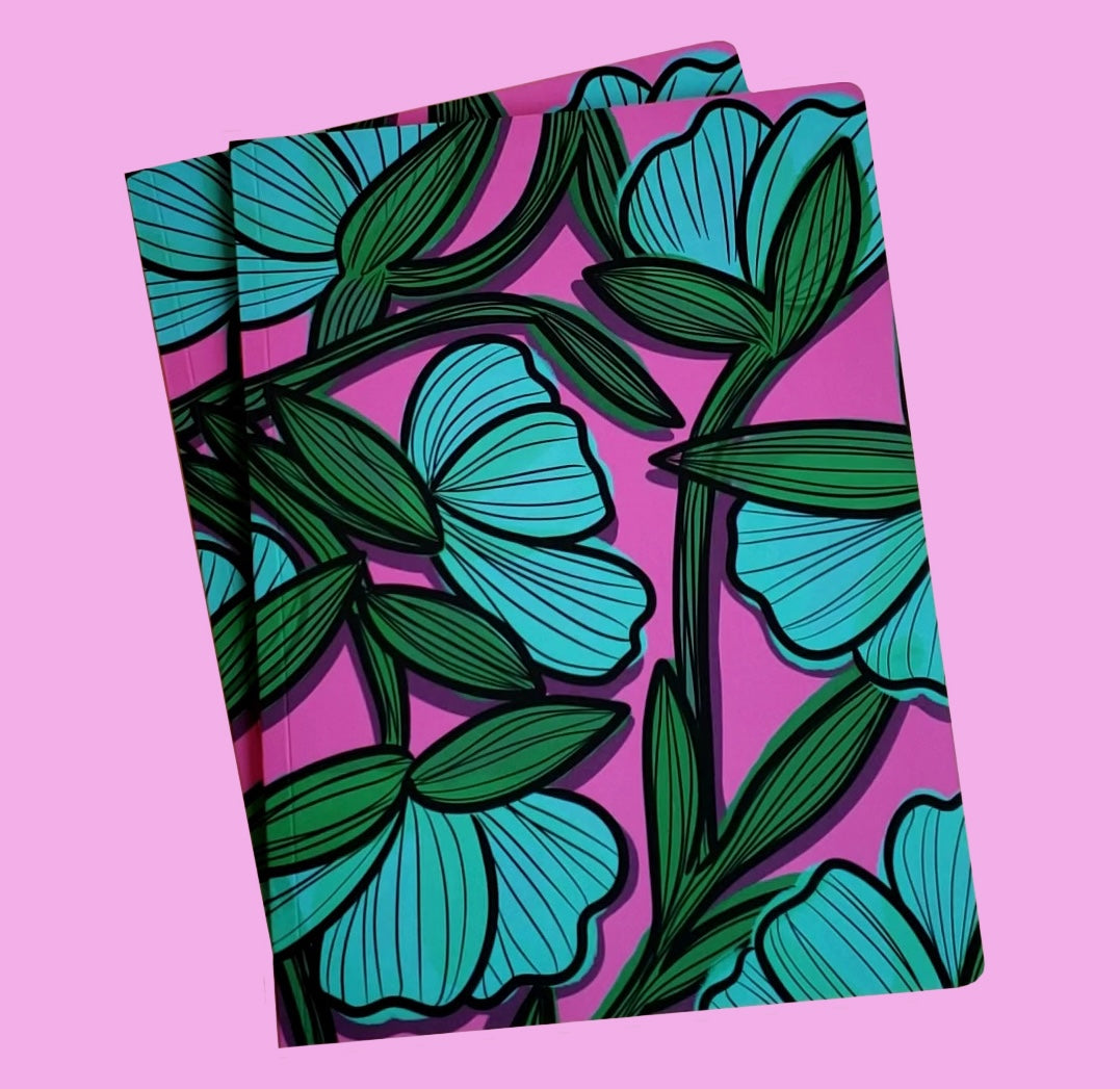 Teal Flower, Purple Background - Large Printed Journal