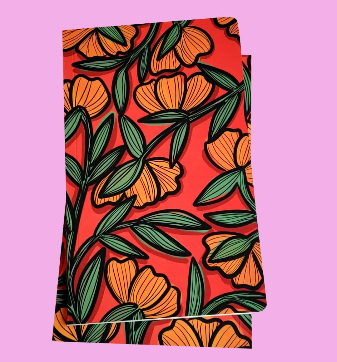Orange Flowers with Red Background - Small Printed Journal