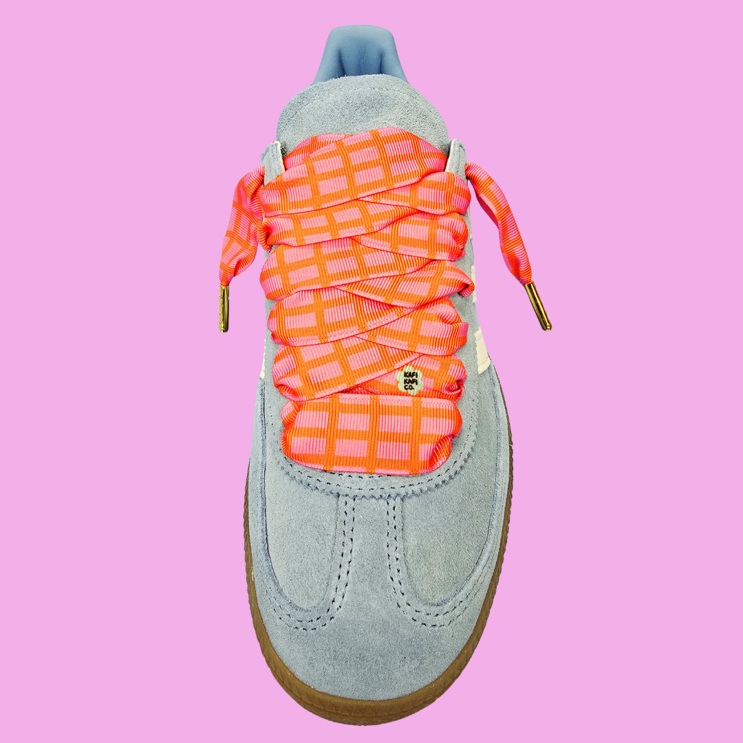 Pink/Orange Plaid Shoelaces 45"