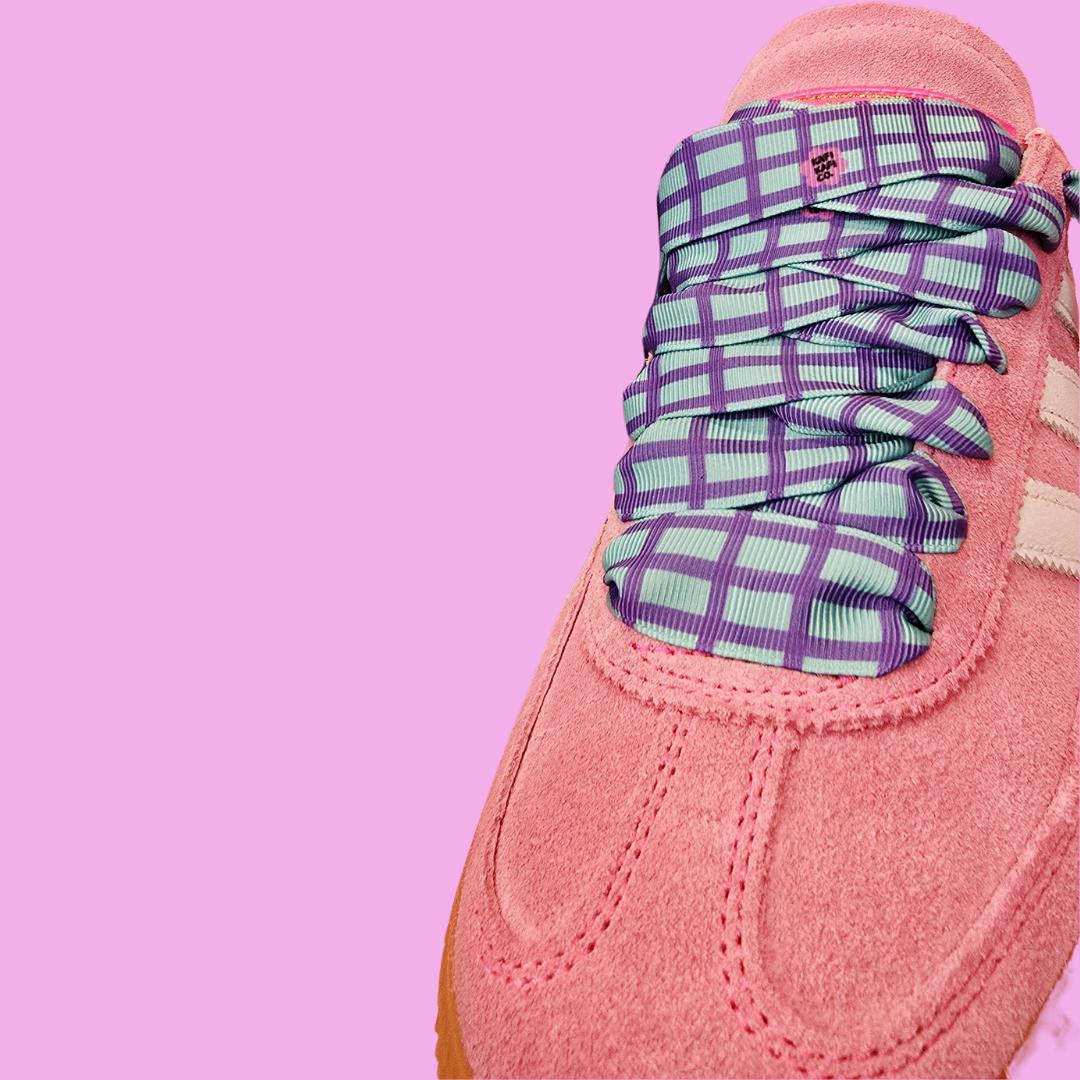 Turq Plaid Shoelaces 45"